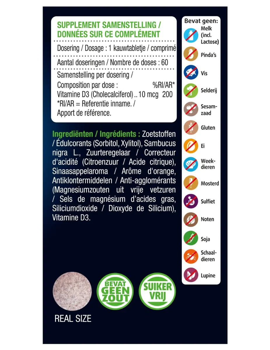 Vitamine D3 10 mcg (400IE) Vegan Kauwtablet