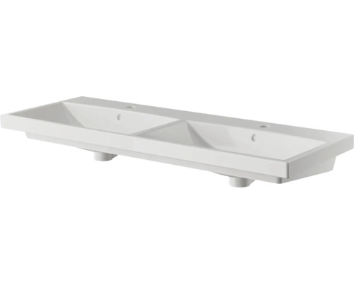 3-delige badkamermeubelset Pelipal serie 4035 BxHxD 120 x 200 x 45 cm, frontkleur eiken riviera, met keramische wastafel in wit en keramische dubbele wastafel, badmeubel, spiegelkast met LED-verlichting 40351200121470