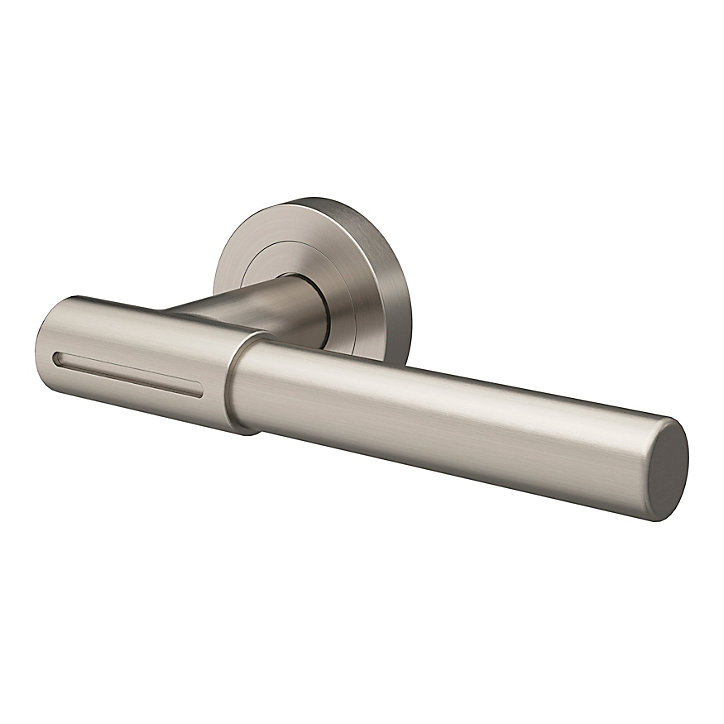Ensemble poignée sur rosace rond à visser GoodHome Hezo aluminium effet nickel satin gris Ø50mm