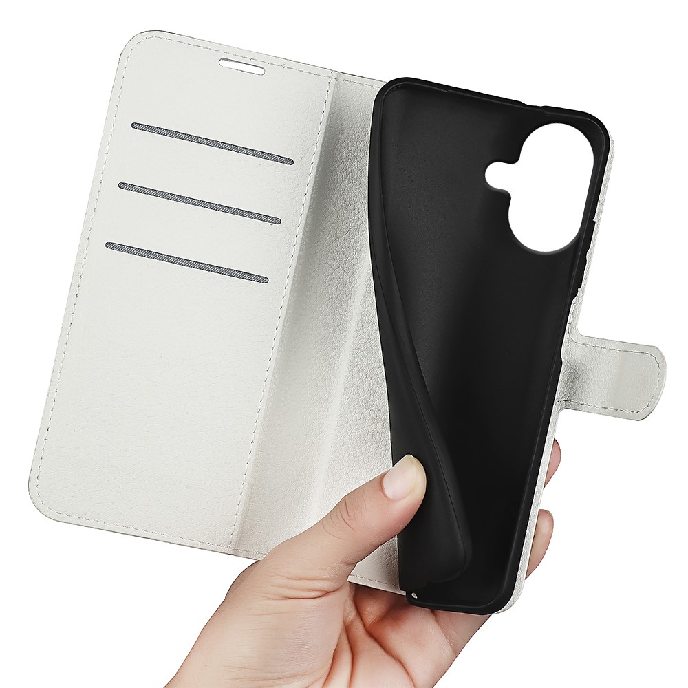 iPhone 17 Leder Tasche Flip Cover Litchi Look - Weiss