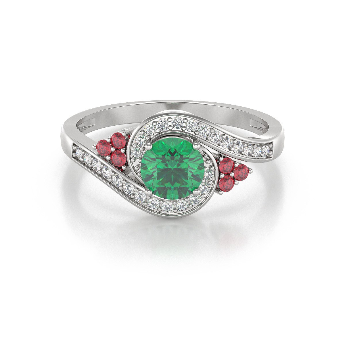 Bague Emeraude Rubis et diamants sur Argent 925 2.702grs