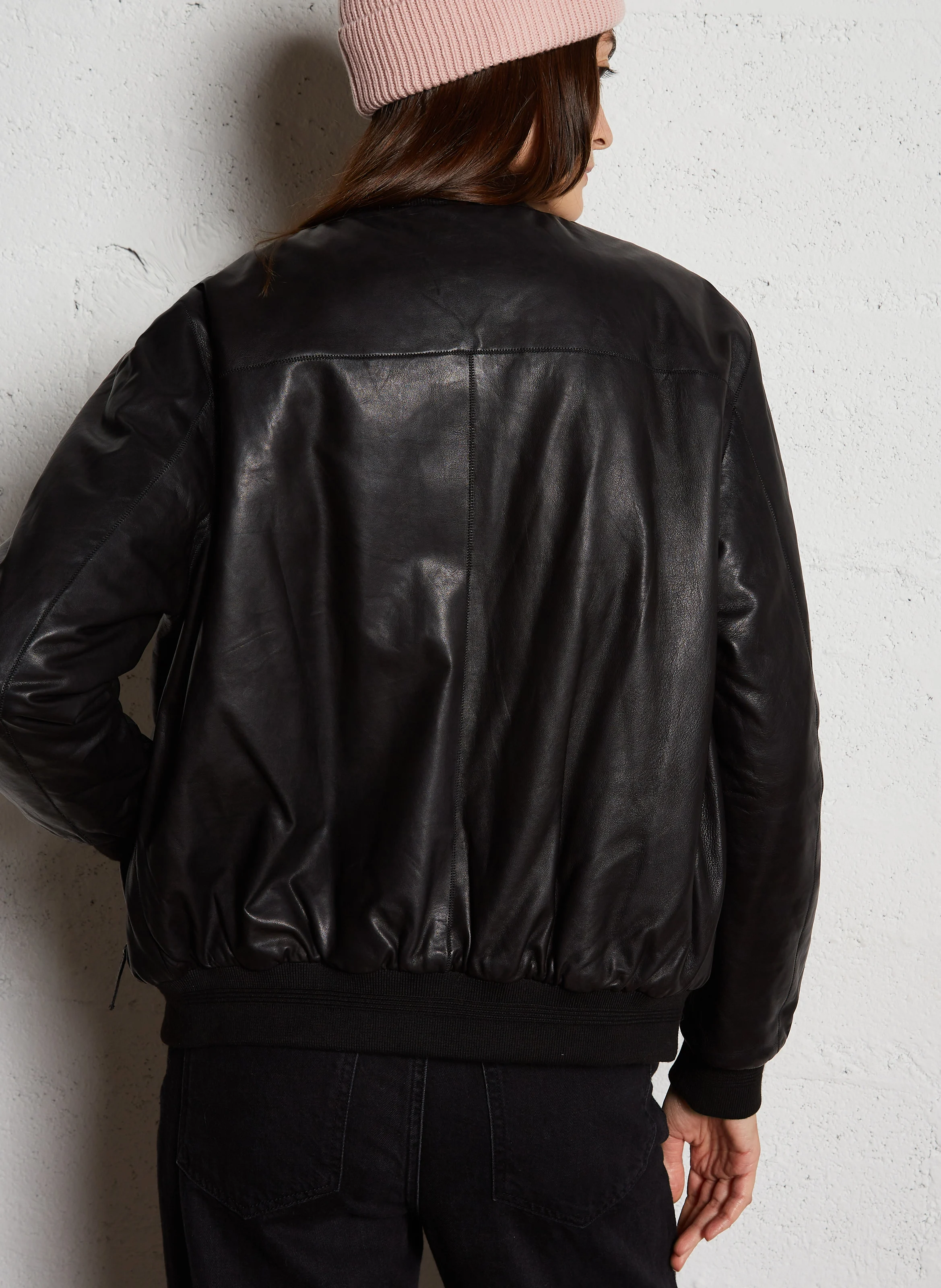 SIDNEY - Blouson col montant en cuir | Noir