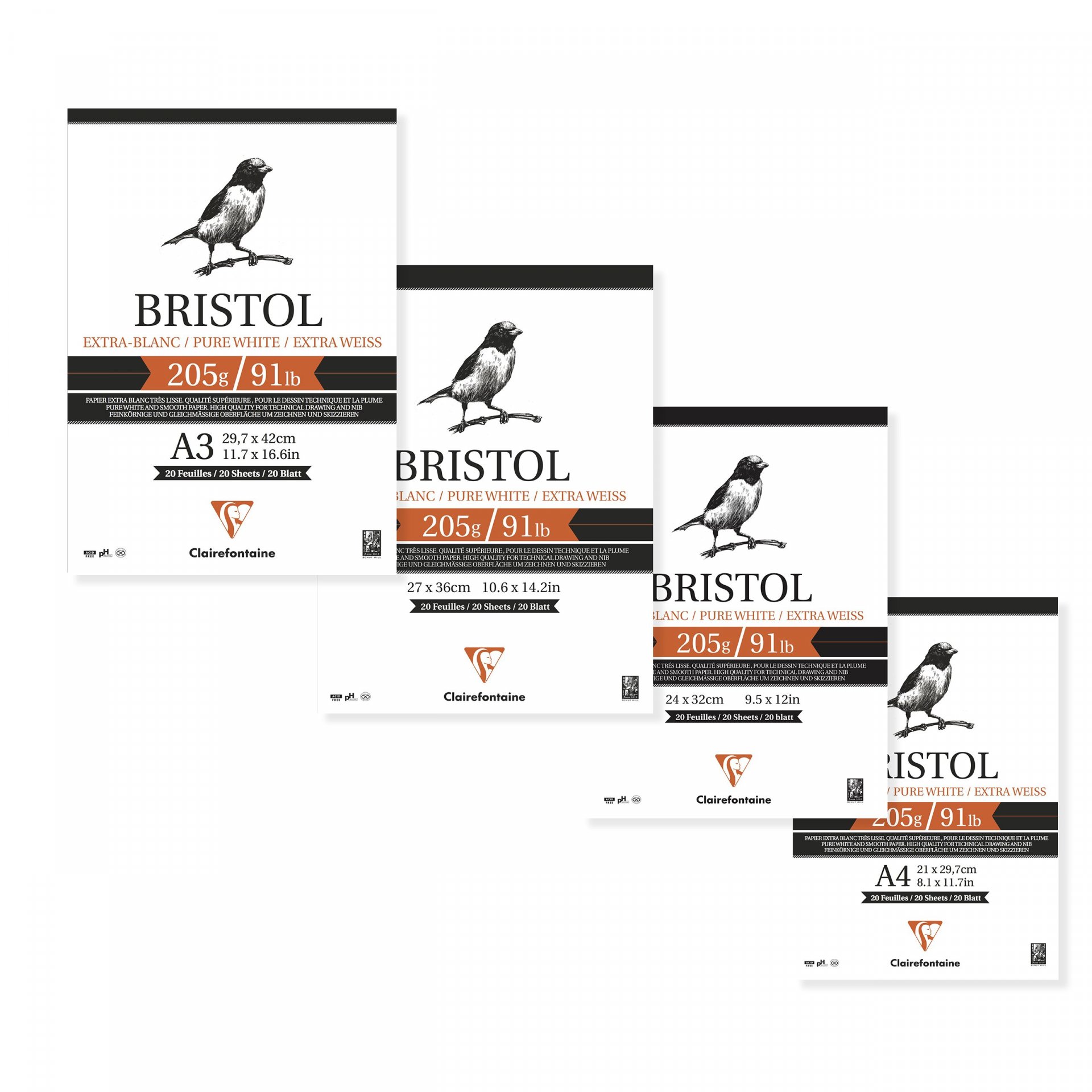Clairefontaine Bristol Zeichenblock weiß, 205 g/m²