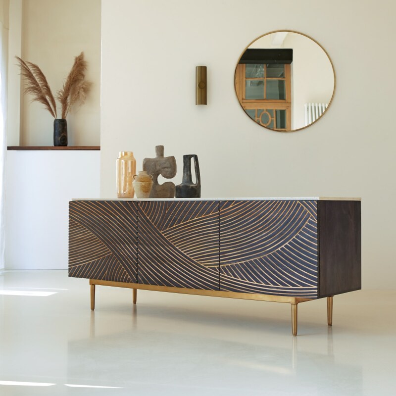 Buffet en manguier massif et terrazzo L 180 cm Bilal
