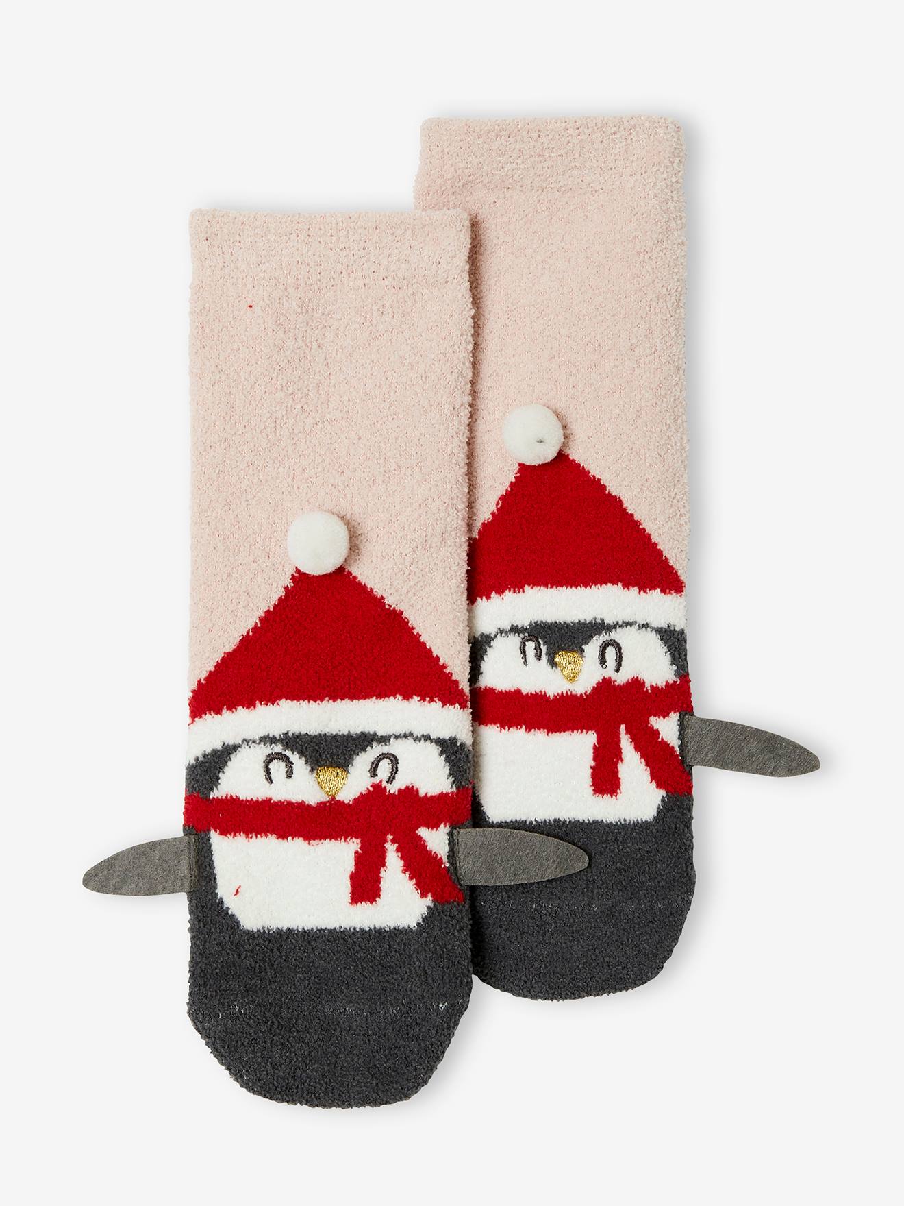 Capa de pijama natalina aconchegante para meninas, em tecido mesclado branco claro.