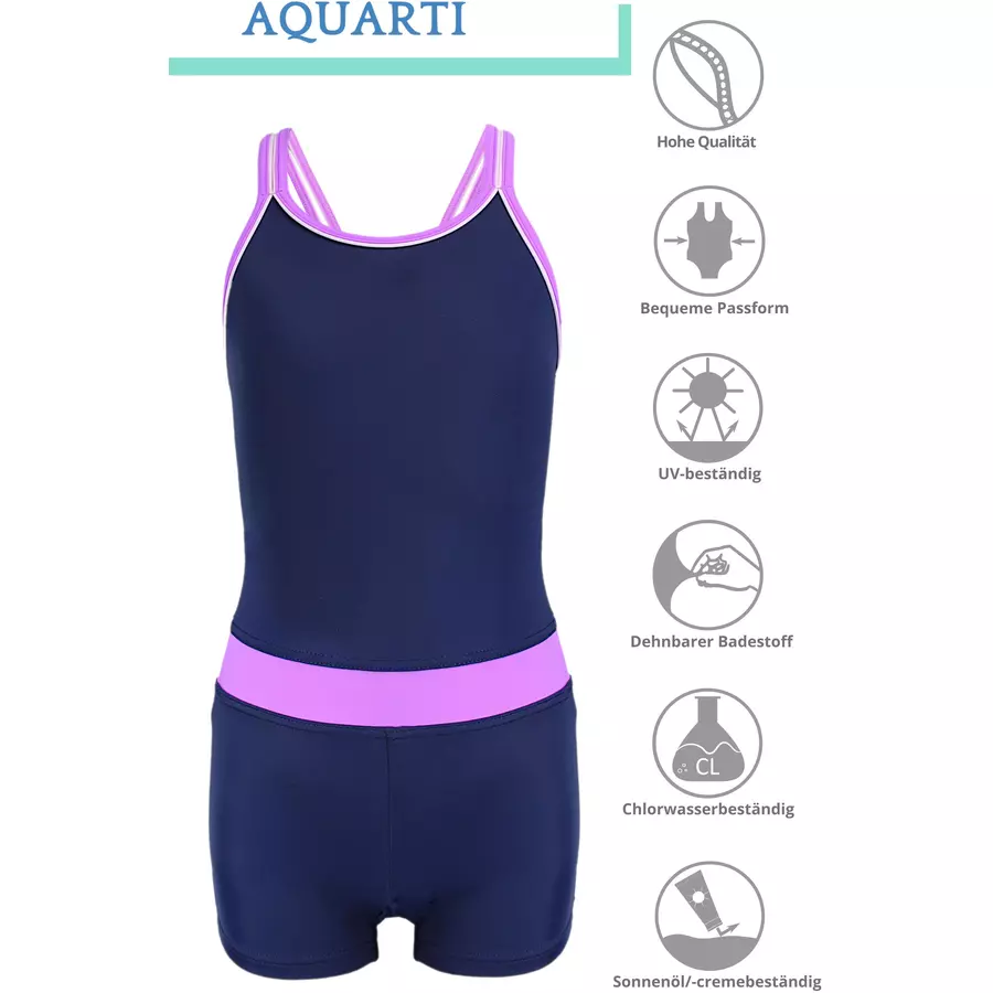 Aquarti Mädchen Badeanzug mit Bein Racerback lila