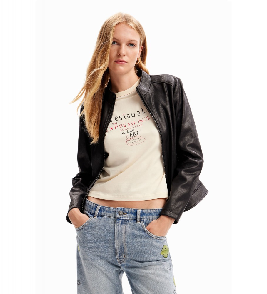 Jaqueta de couro Desigual Slim Biker, preta