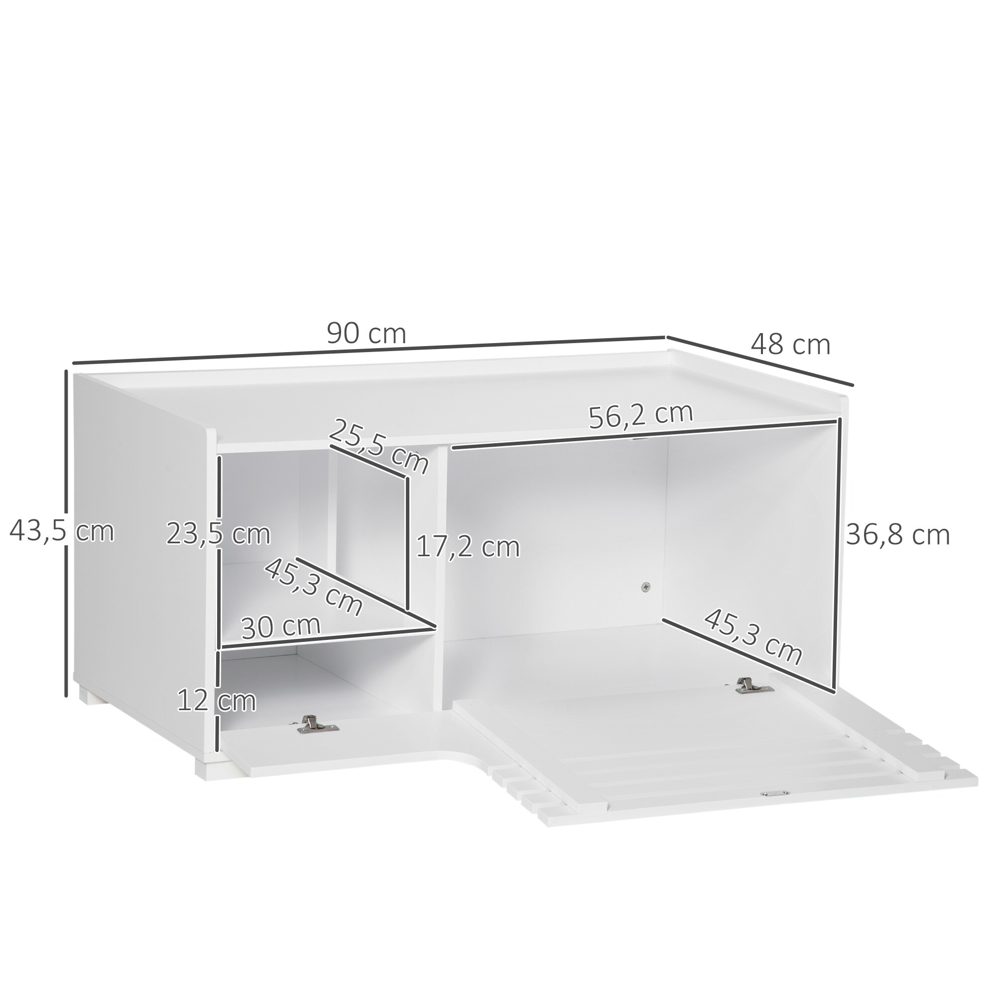 PawHut Katzentoilett mit erhöhtem Boden weiß 90L x 48B x 43,5H cm