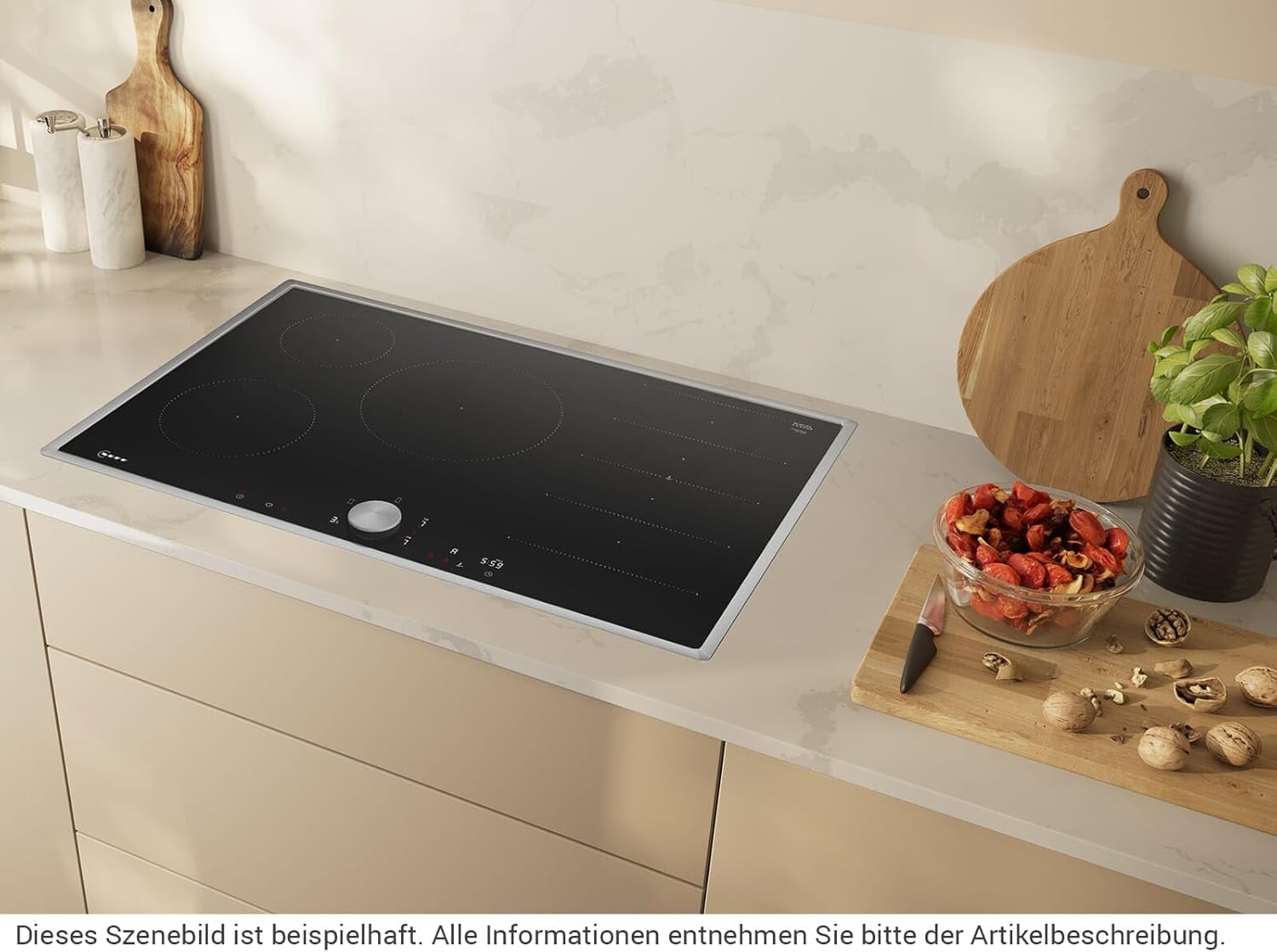 NEFF T68STV4L0, N 90, Induktionskochfeld, autarkes Glaskeramik-Kochfeld 80 cm breit, Twist Pad, Flex Induction, Home Connect, Smart Hood Automatic, aufliegend, Schwarz