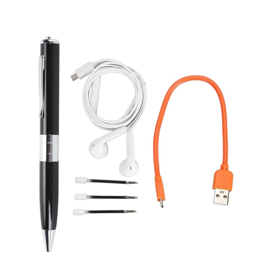 2in1 Sprachaufzeichnungs Stift Diktiergerät Digital Voice Recorder Kugelschreiber mit MP3 Wiedergabe / Kopfhörer / Micro SD Speicherkarte - Schwarz