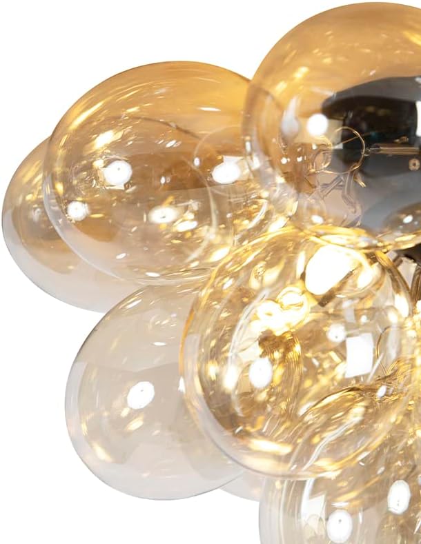 Qazqa - Design Deckenleuchte I Deckenlampe I Lampe I Leuchte schwarz mit Braunglas 6 Lampen - Uvas I Wohnzimmer I Schlafzimmer - Kugel I Kugelförmig - LED geeignet G9