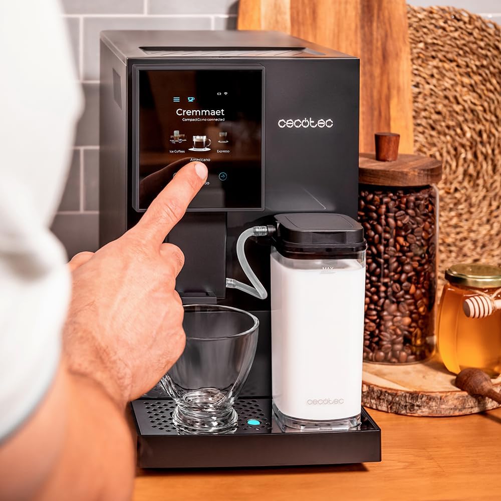 Cecotec Machine a Café Espresso Superautomatique Cremmaet Compactccino Connected Black Rose. 19 Bars, cran TFT, Wifi, Moulin Integré, Réservoir d'eau 1,1 L et de lait 400 ml, Nettoyage Automatique