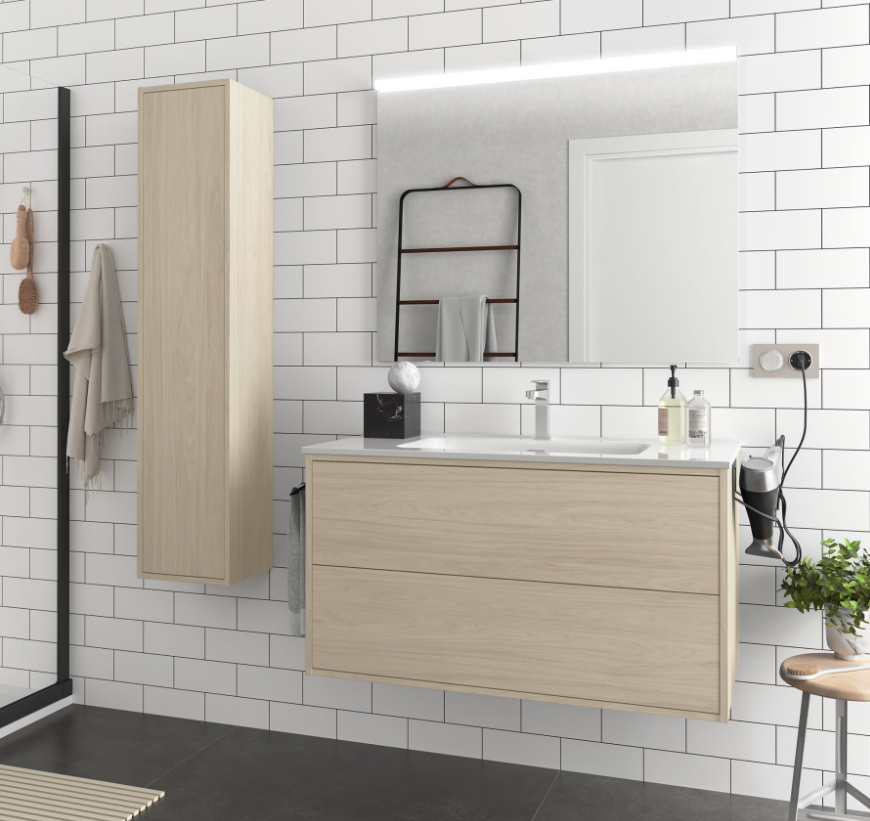 Muebles Ideal badmeubel 100cm met wastafel en spiegel naturel eiken