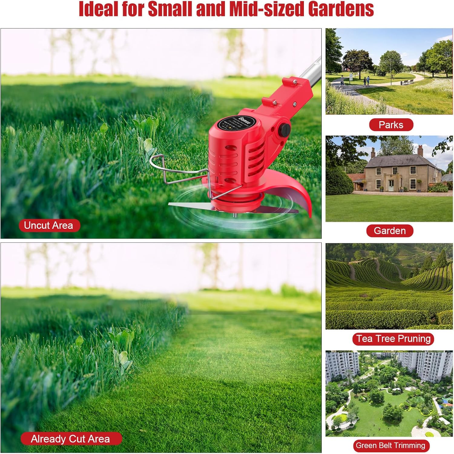 Bamse Rasentrimmer mit Akku – Akku Rasentrimmer, 11000 U/min, 2x2000mAh, Teleskopgriff 85–120cm, 2 Schneidköpfe – Freischneider Akku für Garten, Motorsense, Kantenschneider Rasen