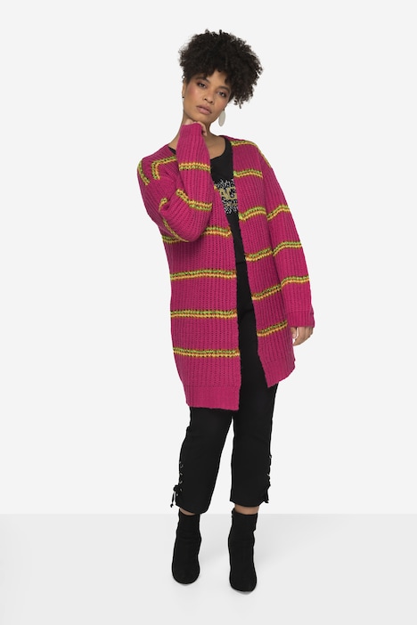 Strickjacke, Ringel, offene Form, Langarm