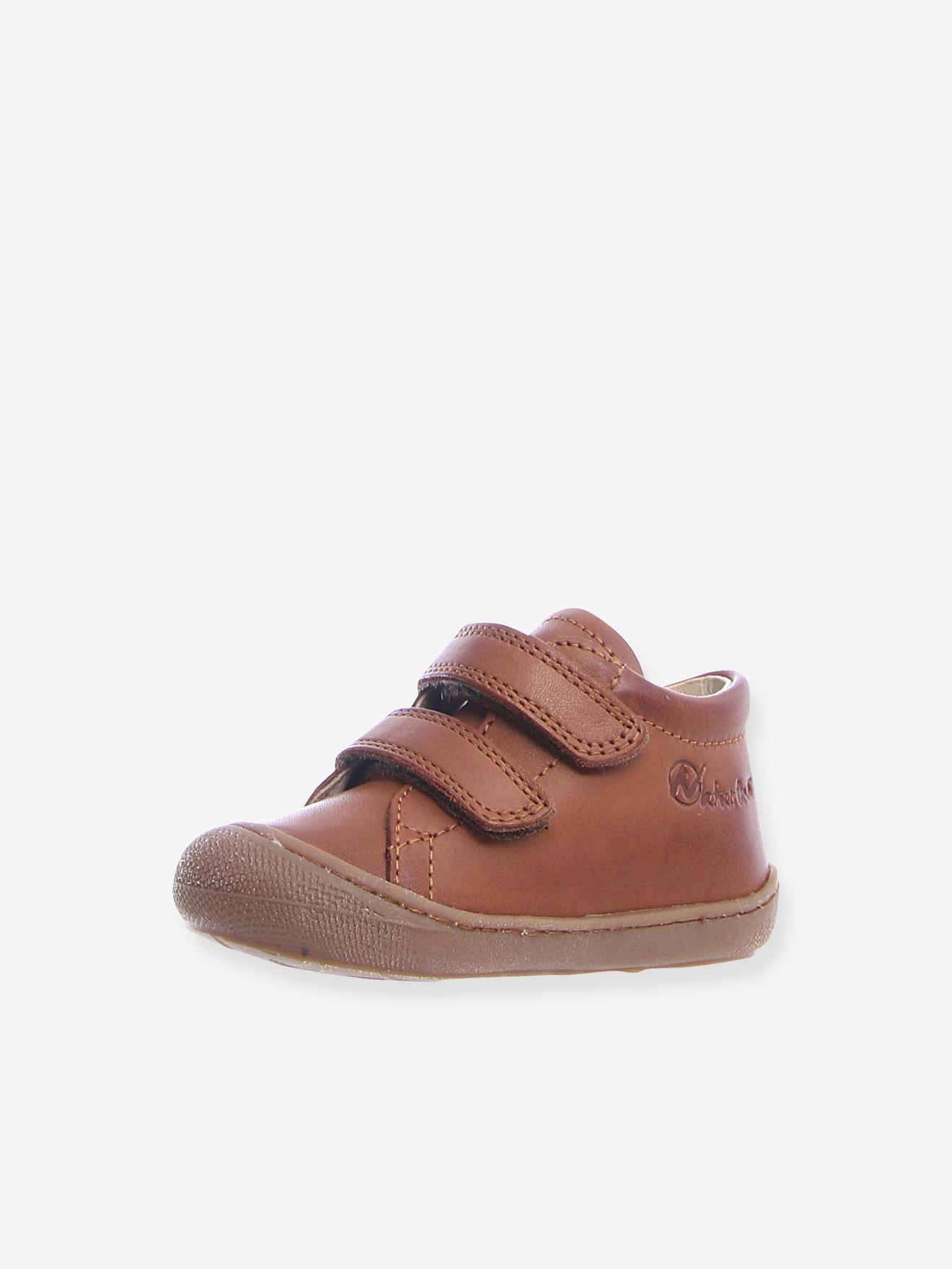 Sapatinhos de bebê com fecho de velcro Cocoon NATURINO® First Steps Marrom Claro Liso