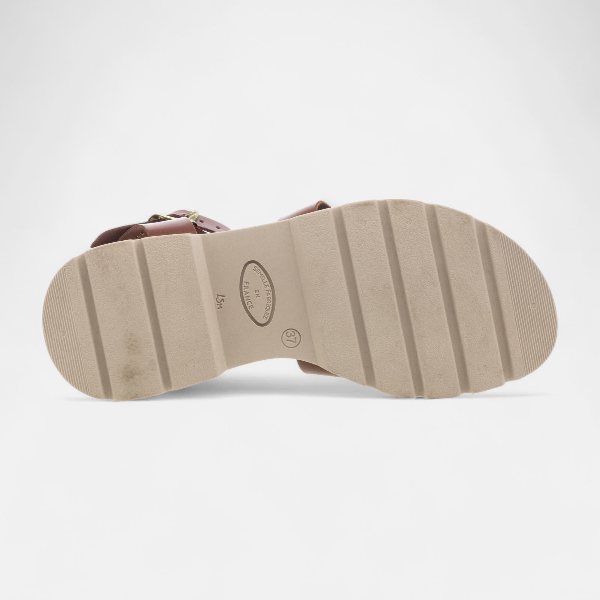 Sandales à talon compensé Femme en cuir cognac