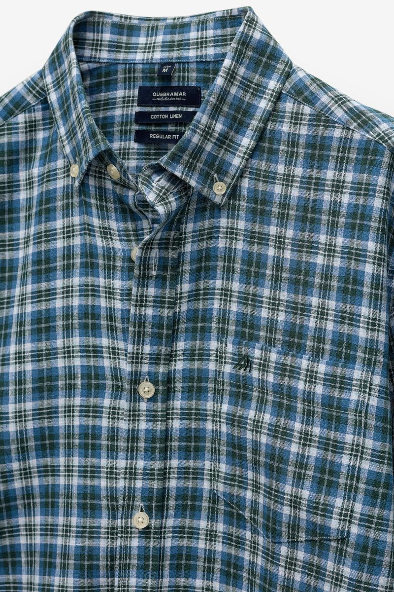 CAMISA EM ALGODÃO E LINHO AOS QUADRADOS