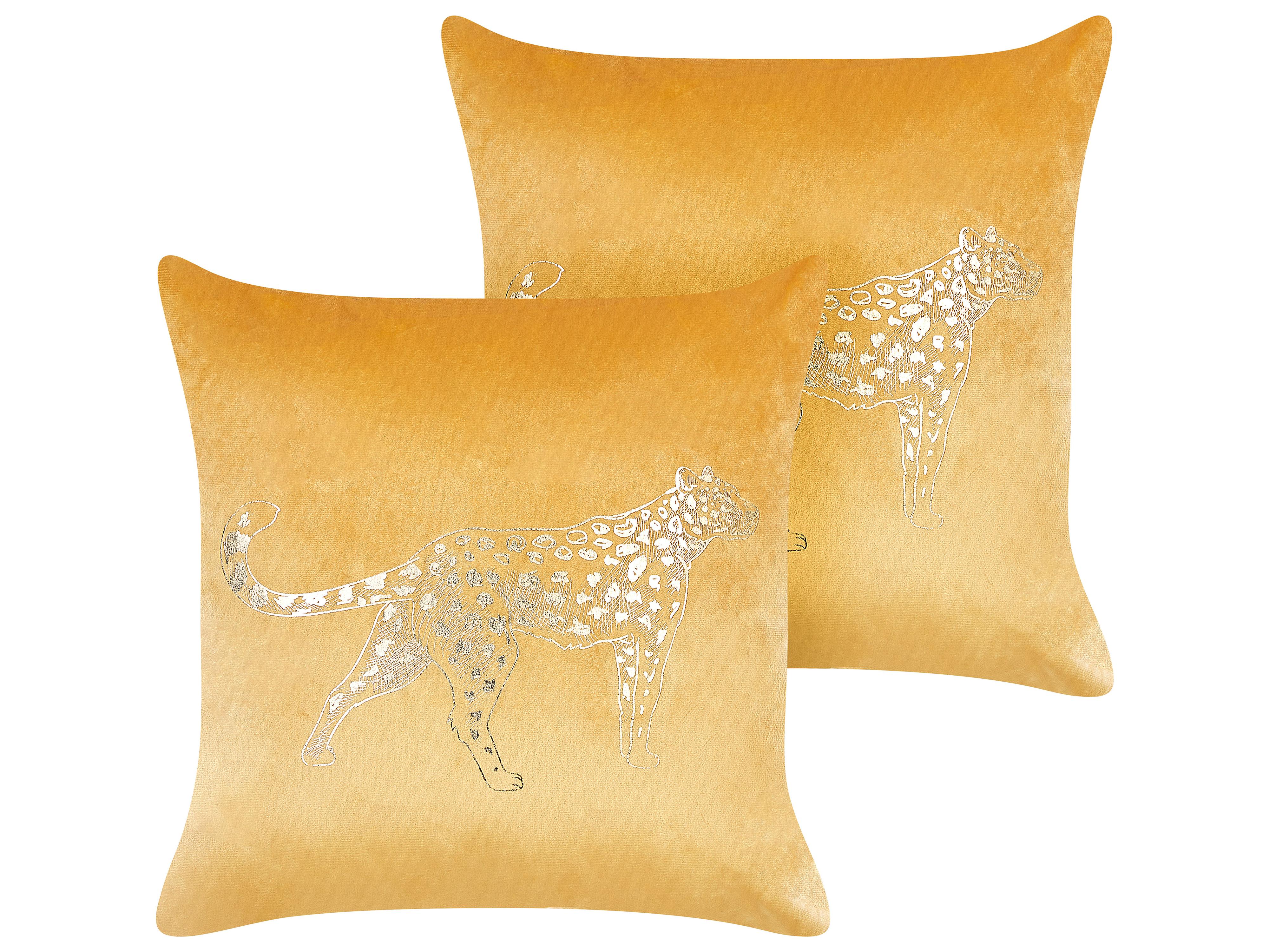 Set van 2 sierkussens MARULA Fluweel 45 x 45 cm Mosterdgeel dierenprint