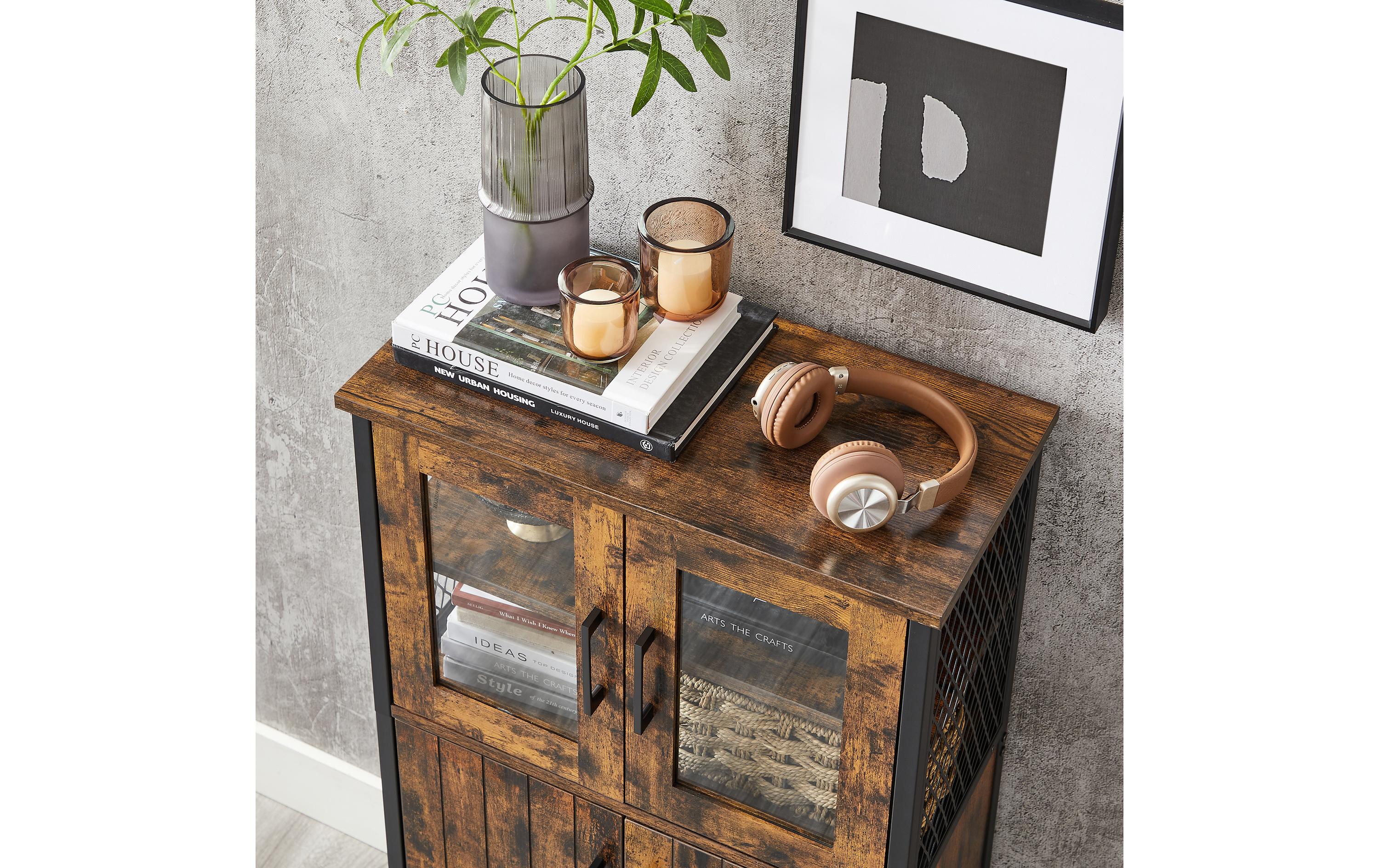 Kommode mit Türen aus Glas 60 x 108 cm, Braun/Schwarz<br>Sideboard