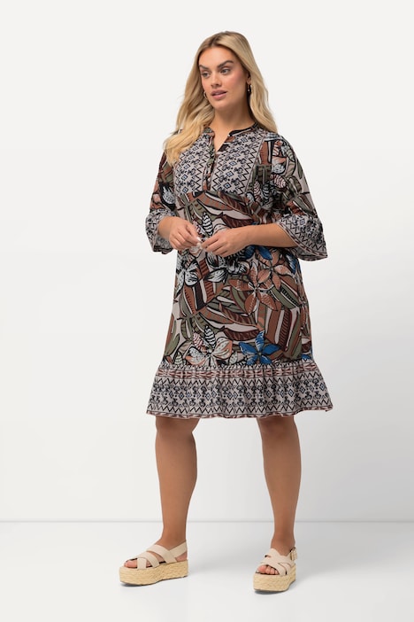 Minikleid, Volants, A-Linie, V-Ausschnitt, 3/4-Arm