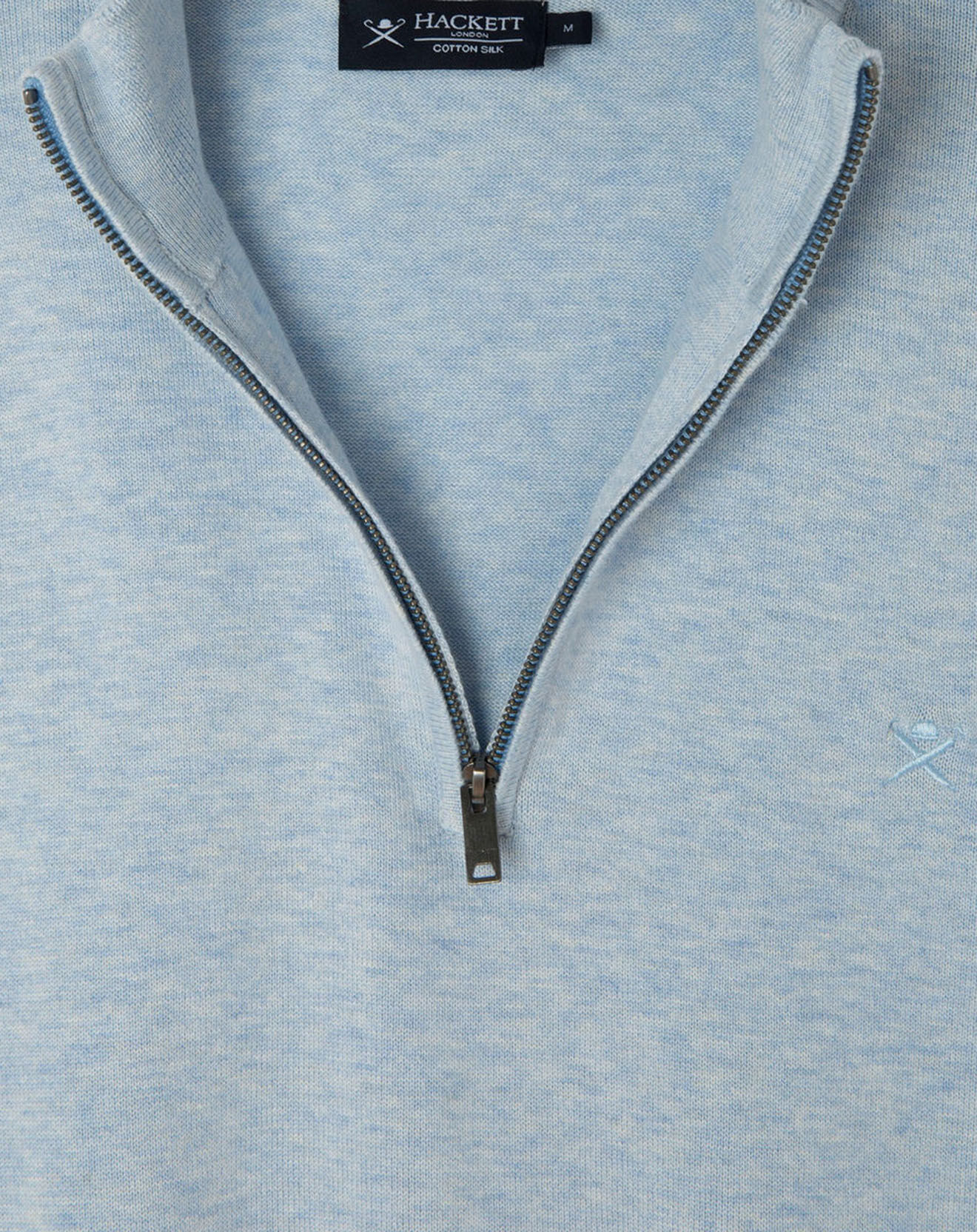 Hackett London Pull en Coton & Soie col camionneur bleu moyen