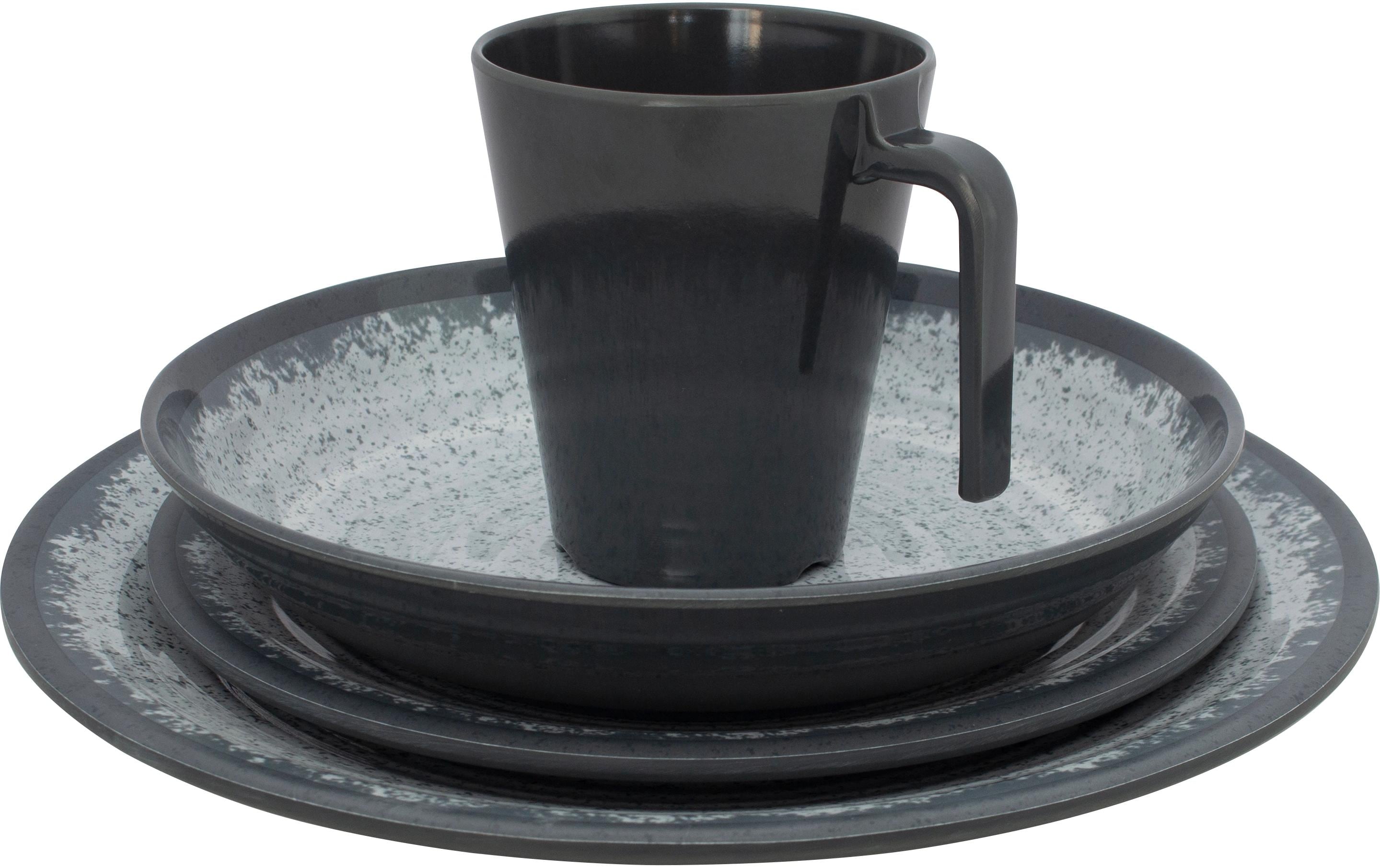 Speise-Service Rock Melamine 16 Stück, Anthrazit16-teiliger Tischgeschirr mit originellem und trendigem Design