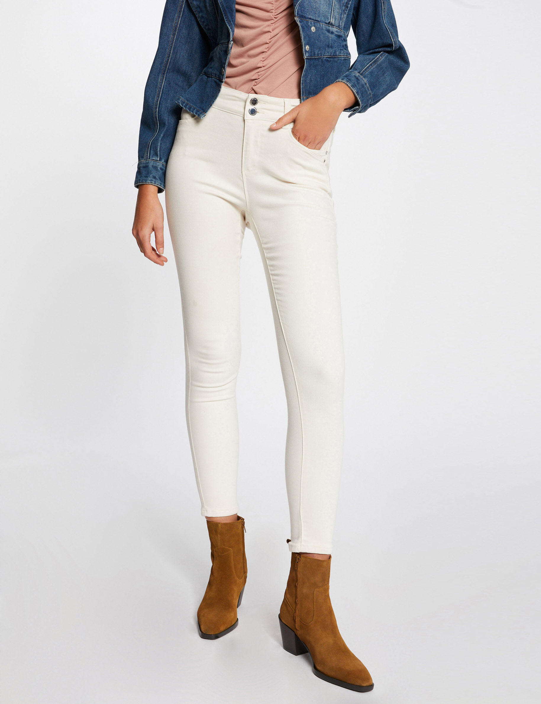 Pantalon slim avec détails bijoux ivoire femme - ivoire