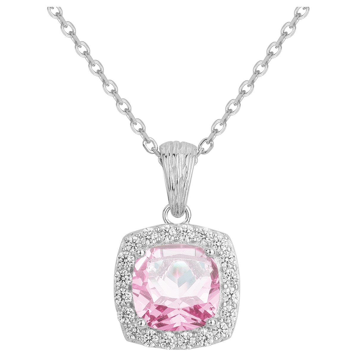 Collier mono-motif MARGARET en Argent avec pierre synthétique rose