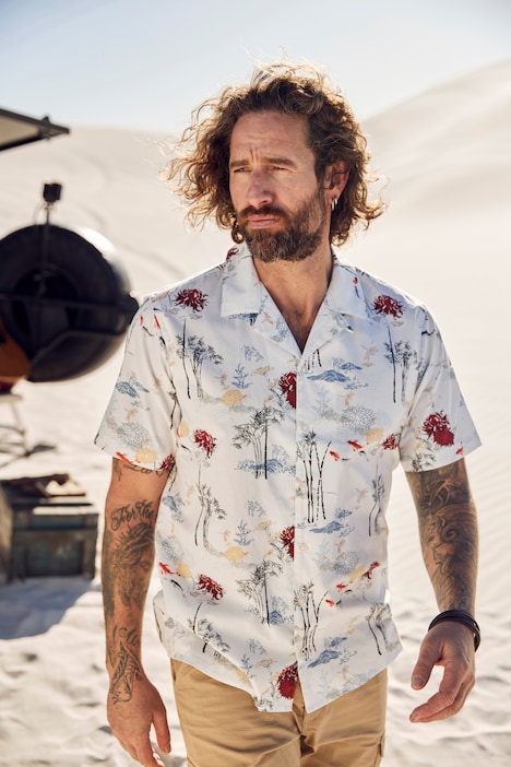 Hemd, Halbarm, floraler Print, Cuba-Kragen, Cuba-Fit, bis 8 XL