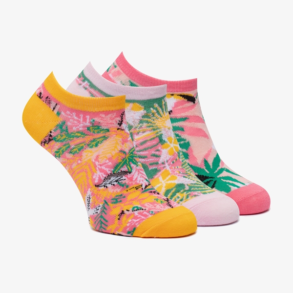 3 paar dames sneakersokken met tropical print