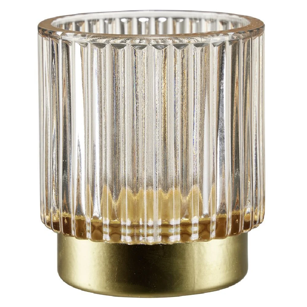 Photophore rond en verre strié coloré Ø7xH8cm