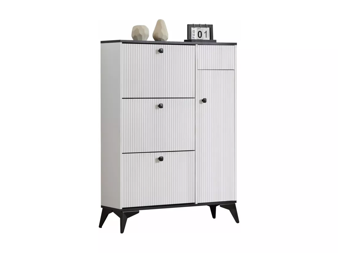 Armoire à chaussures étroite et élégante, blanc,d90cm×h121cm