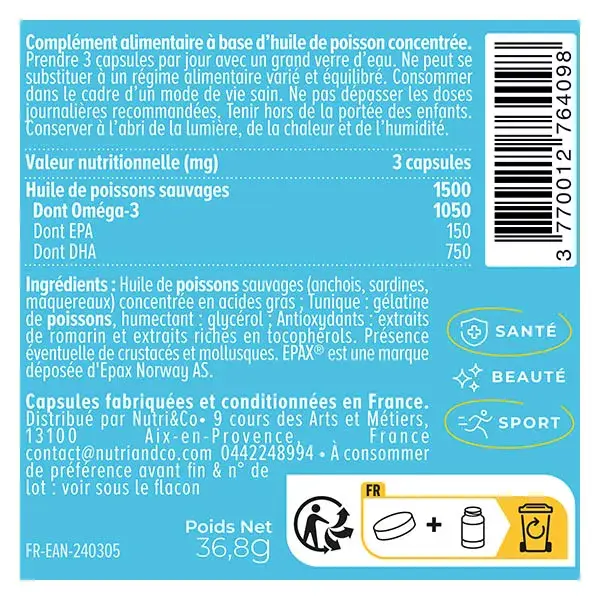 Nutri & Co Les Oméga-3 Huile de Poissons Sauvages 60 gélules