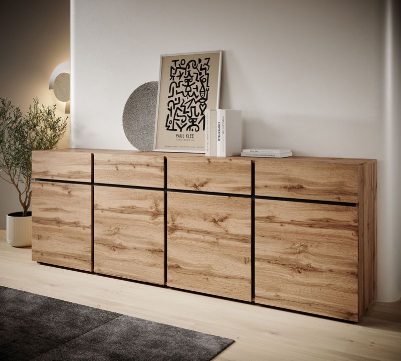 Dressoir Cainan - Eiken - Stevige Spaanplaat - 4 Lades - 4 Deuren