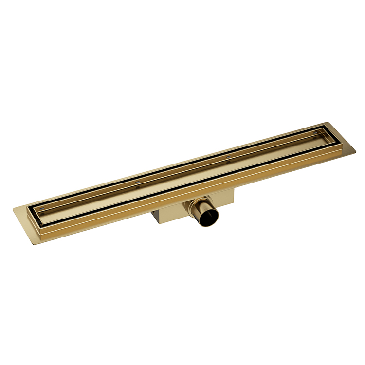 Mueller Gold douchegoot met tegelrooster en flens 100x7cm geborsteld messing