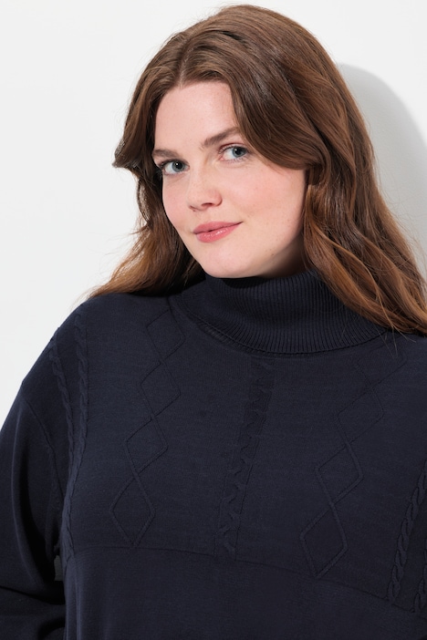 Strickkleid, Zopfmuster, Rollkragen, Langarm, Biobaumwolle