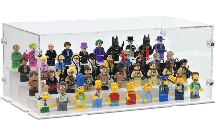 Baukasten Acryl-Display für 40 LEGO-MinifigurAcryl-Display-Box mit weissem Boden und Noppen