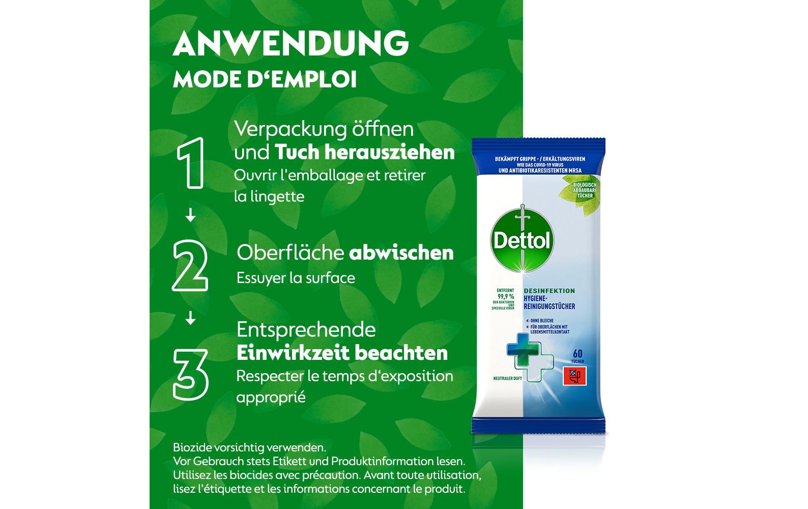 Desinfektion Hygiene-Reinigungstücher 60 StückAntibakterieller Oberflächenreiniger mit neutralem Duft