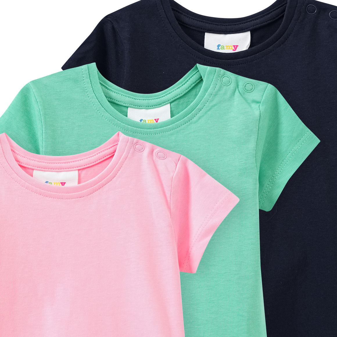 Famy 3 Baby T-Shirts unifarben rosa / grün / dunkelblau