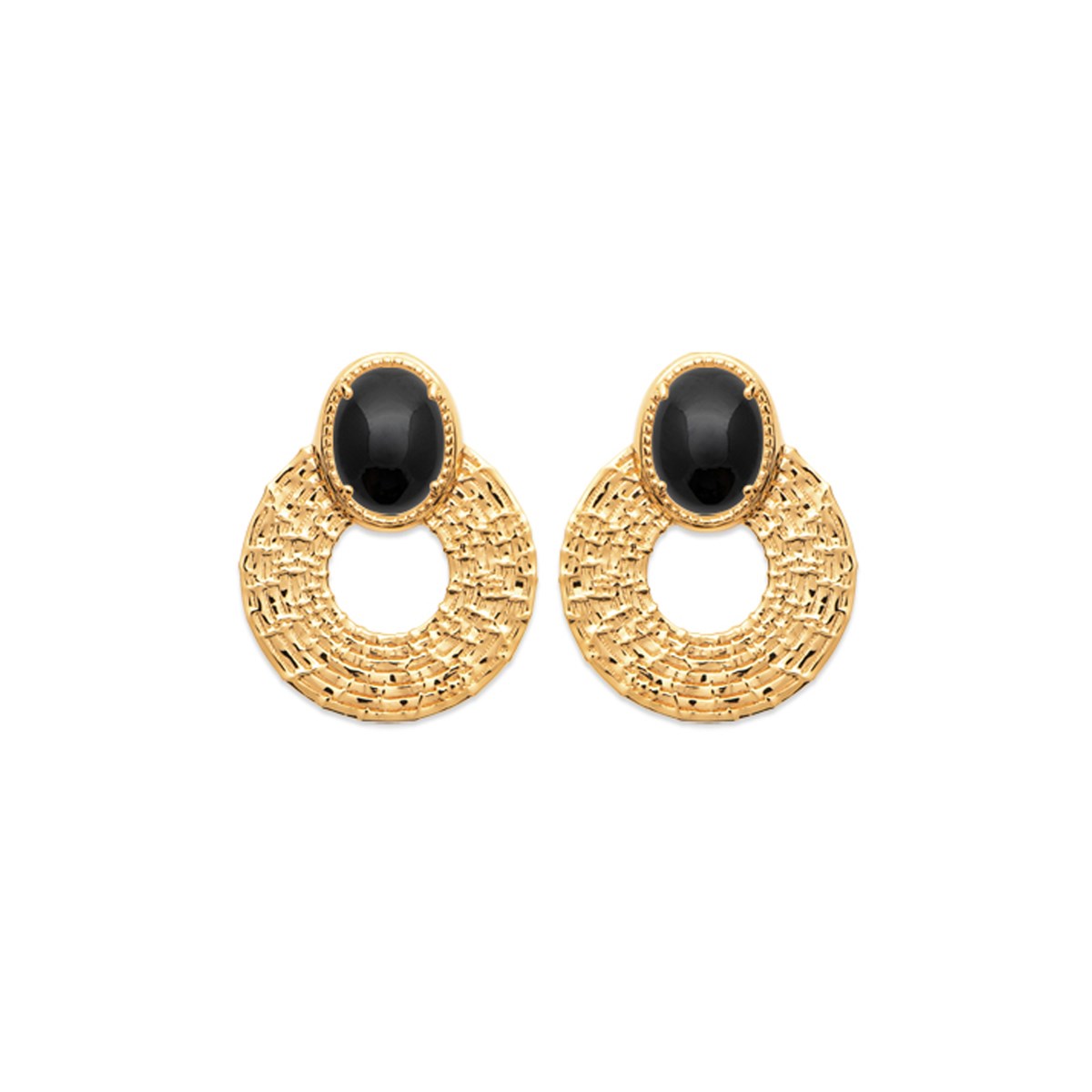 Boucles d'oreilles pendantes agate noire plaqué or TILDA - Bijoux Privés Discovery