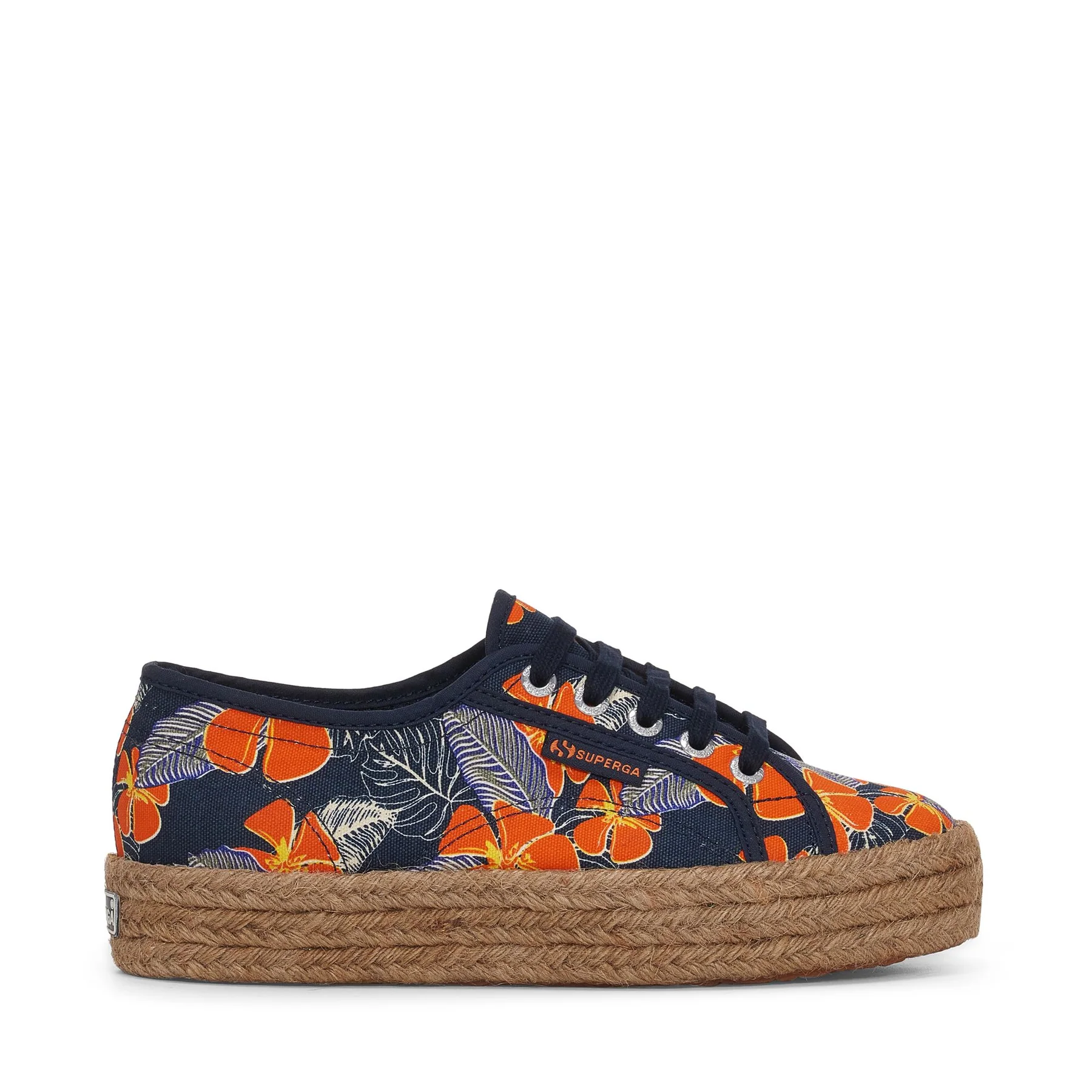 2730 ROPE HIBISCUS FLOWER PRINT-BLUE NAVY-ORANGE HIBISCUS