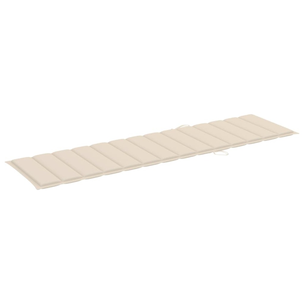 Lot de 2 transats chaise longue bain de soleil lit de jardin terrasse meuble d'extérieur avec coussin crème bois de teck soli