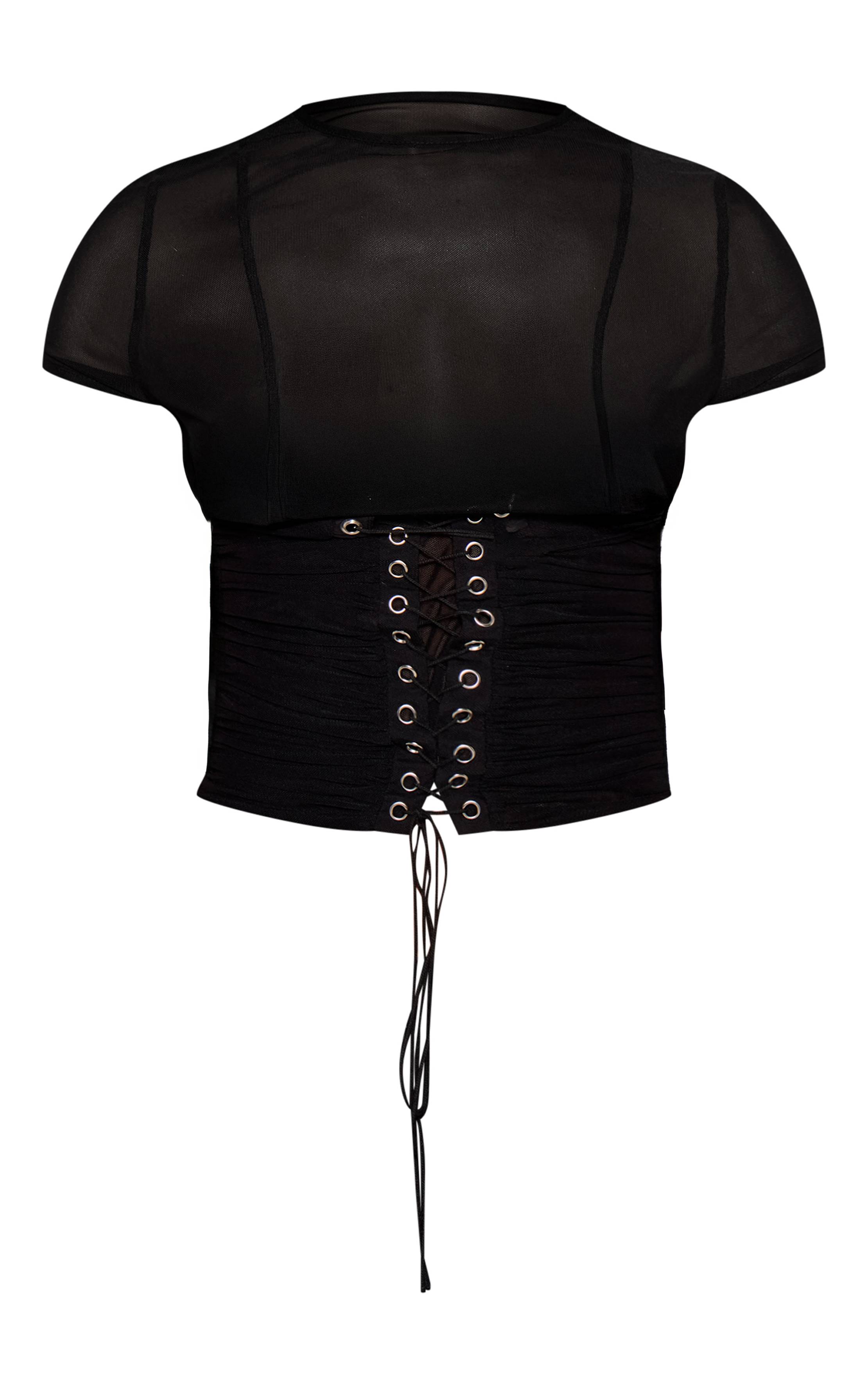 Noir Top Petite En Mesh Avec Laçage Devant