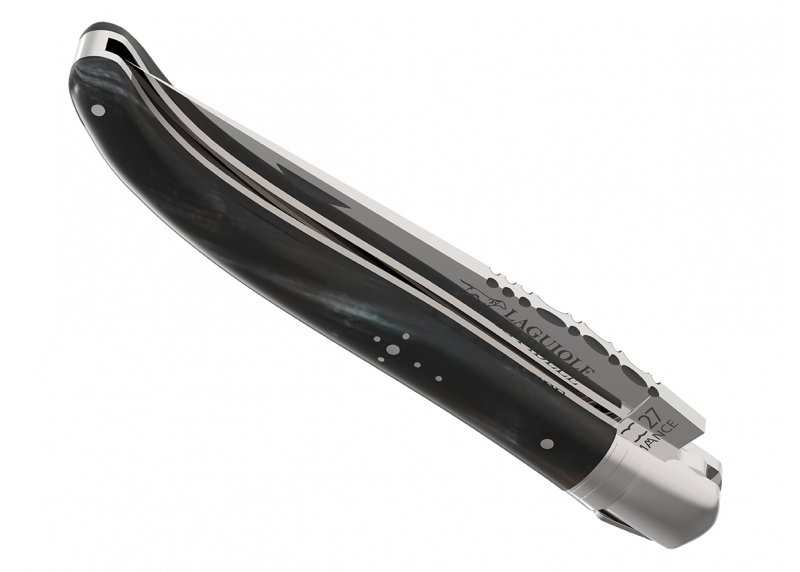Couteau Laguiole avec un manche en corne brune et 1 mitre en acier inoxydable
