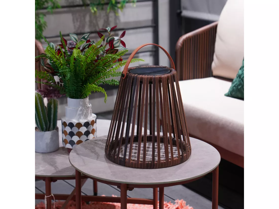 Lanterne solaire décorative EVANIA Marron Poly rotin H28cm