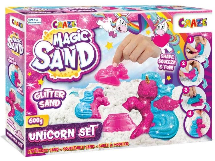 Craze Sand Magic Playset: Unicorn 600g Knetbarer Sand mit Förmchen