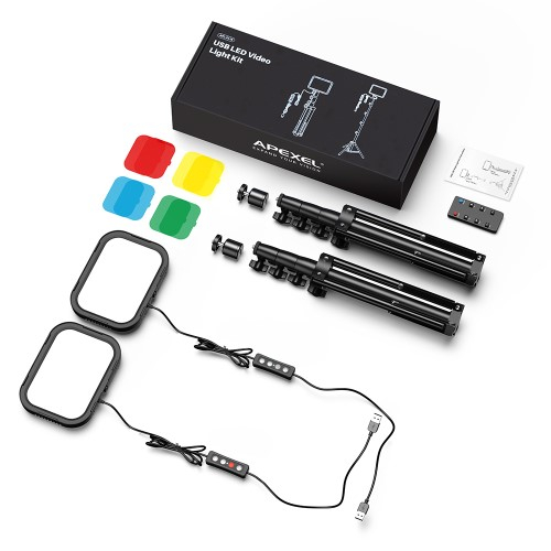 (2er Set) (60-145cm) Professionelles USB Video Licht LED Beleuchtung mit 4 Farbfilter inkl. Tripod / Gimbal und Fernbedienung