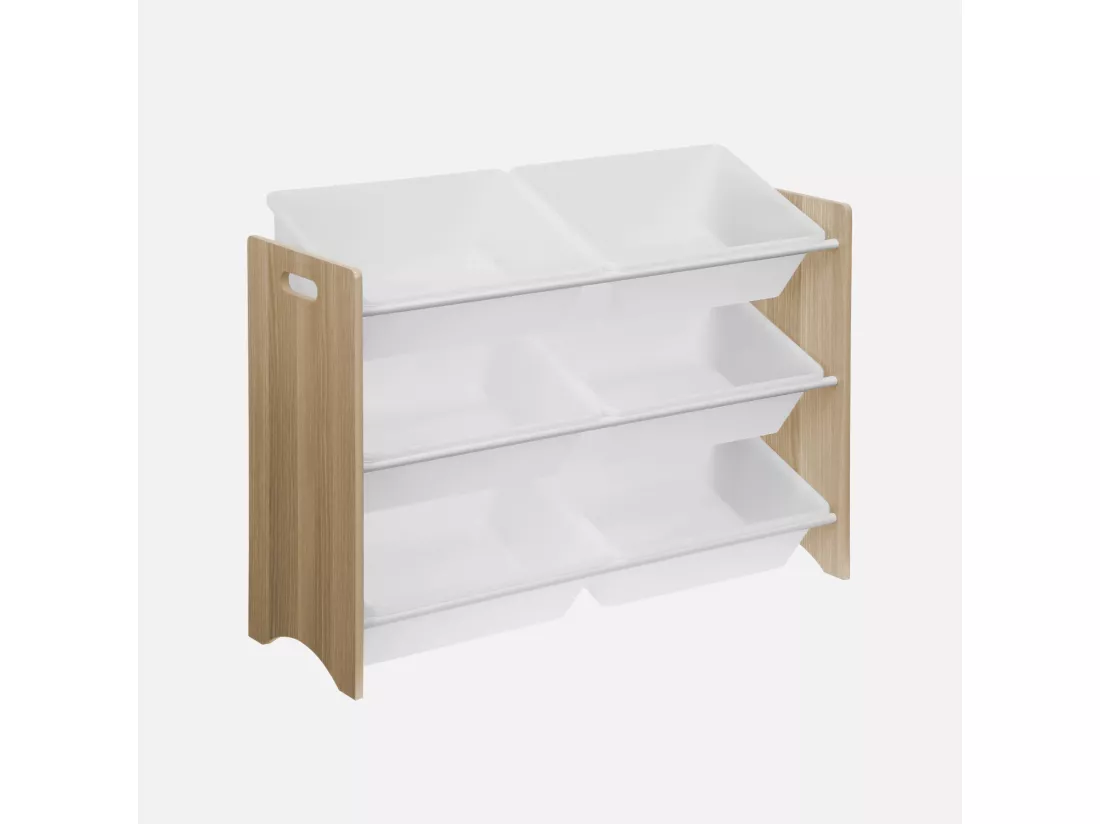 Meuble de rangement pour enfant avec 6 casiers - Tobias - MDF décor bois naturel. L 84 x P 29.5 x H 60cm
