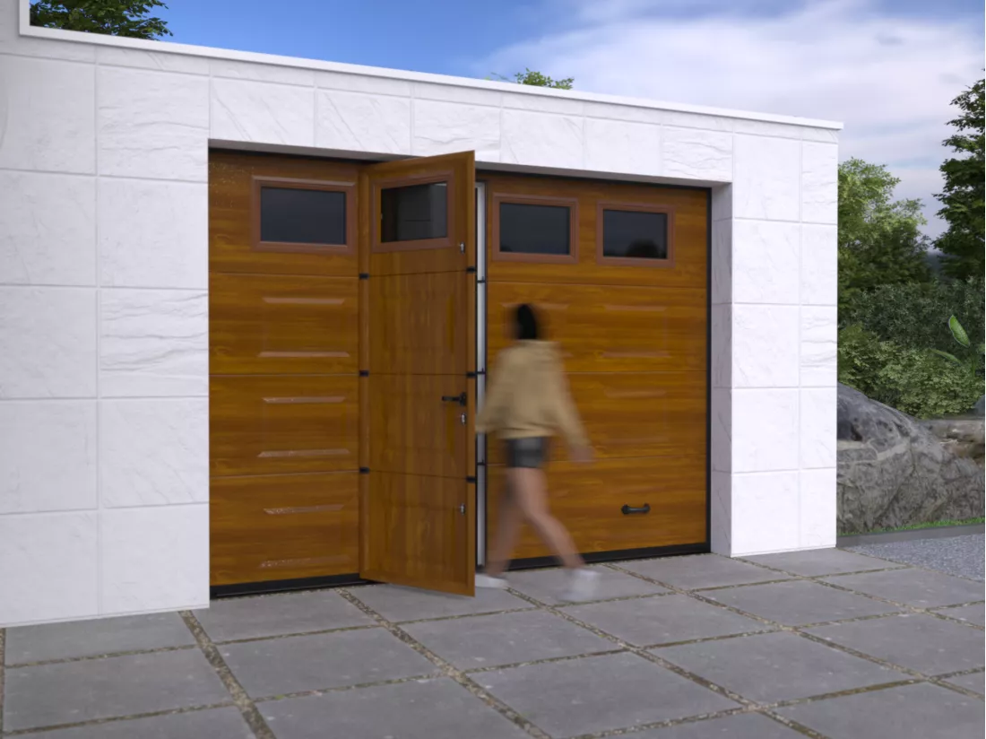 Porte de garage sectionnelle sur mesure à cassettes naturelle foncée - MUGONIA